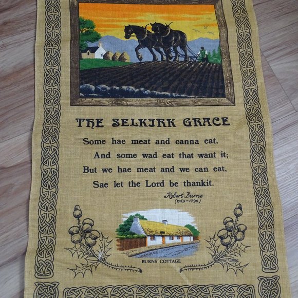 Vintage Linen Wall Hanging - Robert Burns, The Selkirk Grace By Linanne - Picture 1 of 2